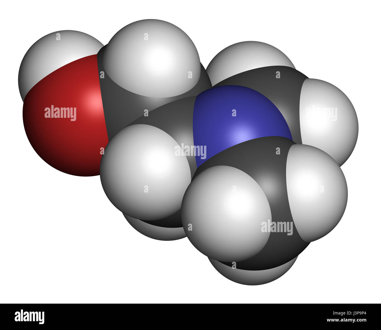 Diméthylaminoéthanol (dimethylethanolamine, DMEA, DMAE) molécule. Peut avoir des effets bénéfiques sur la santé, y compris l'augmentation de la durée de vie. Les atomes sont repres Banque D'Images