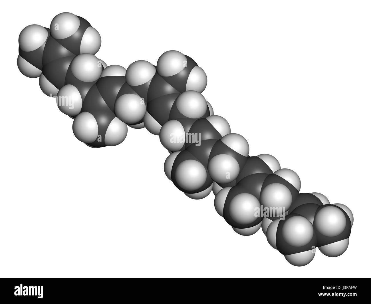 Molécule d'hydrocarbure naturel du squalène. On trouve dans l'huile de foie de requin et nombre de sources végétales. Les atomes sont représentés comme des sphères de couleur classiques Banque D'Images