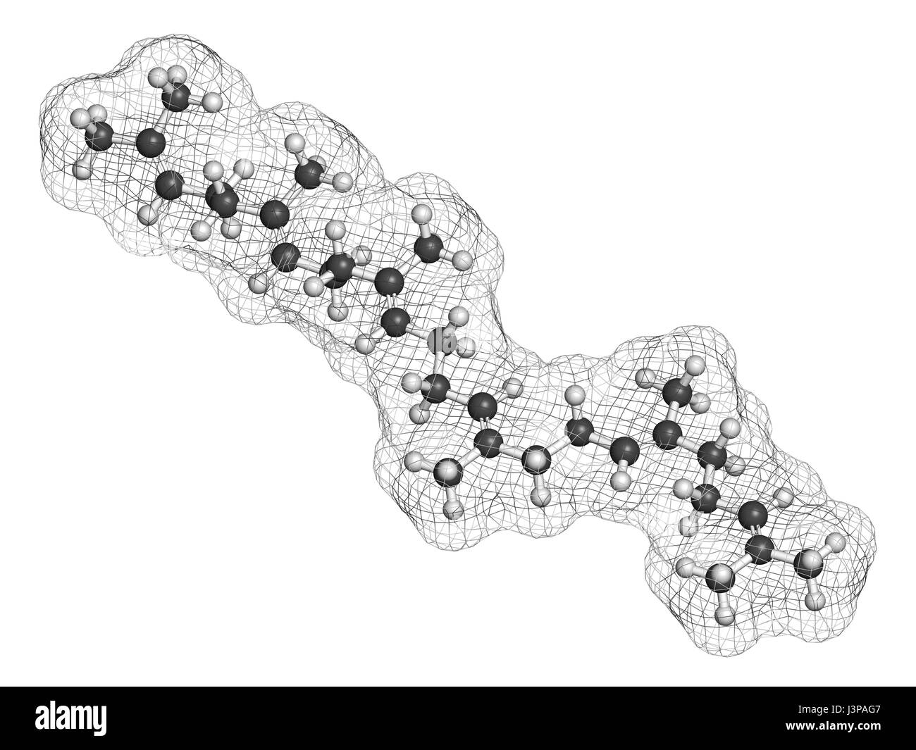 Molécule d'hydrocarbure naturel du squalène. On trouve dans l'huile de foie de requin et nombre de sources végétales. Les atomes sont représentés comme des sphères de couleur classiques Banque D'Images