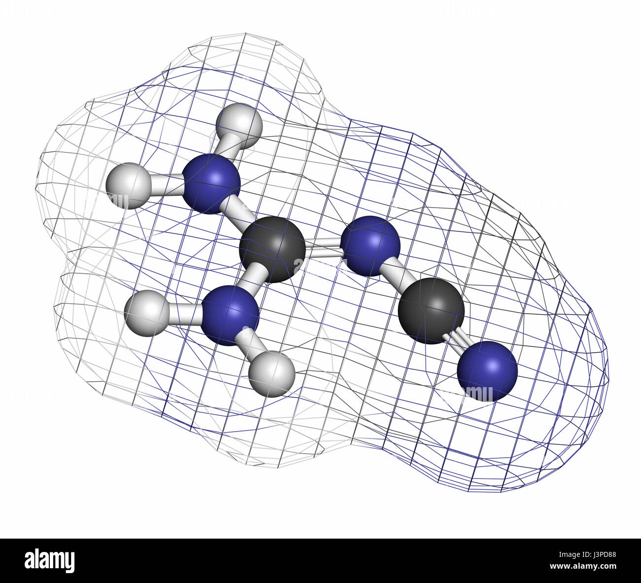 Dicyandiamide (2-cyanoguanidine, DCD) molécule. Utilisé comme engrais et en synthèse chimique. Les atomes sont représentés comme des sphères de couleur classiques Banque D'Images