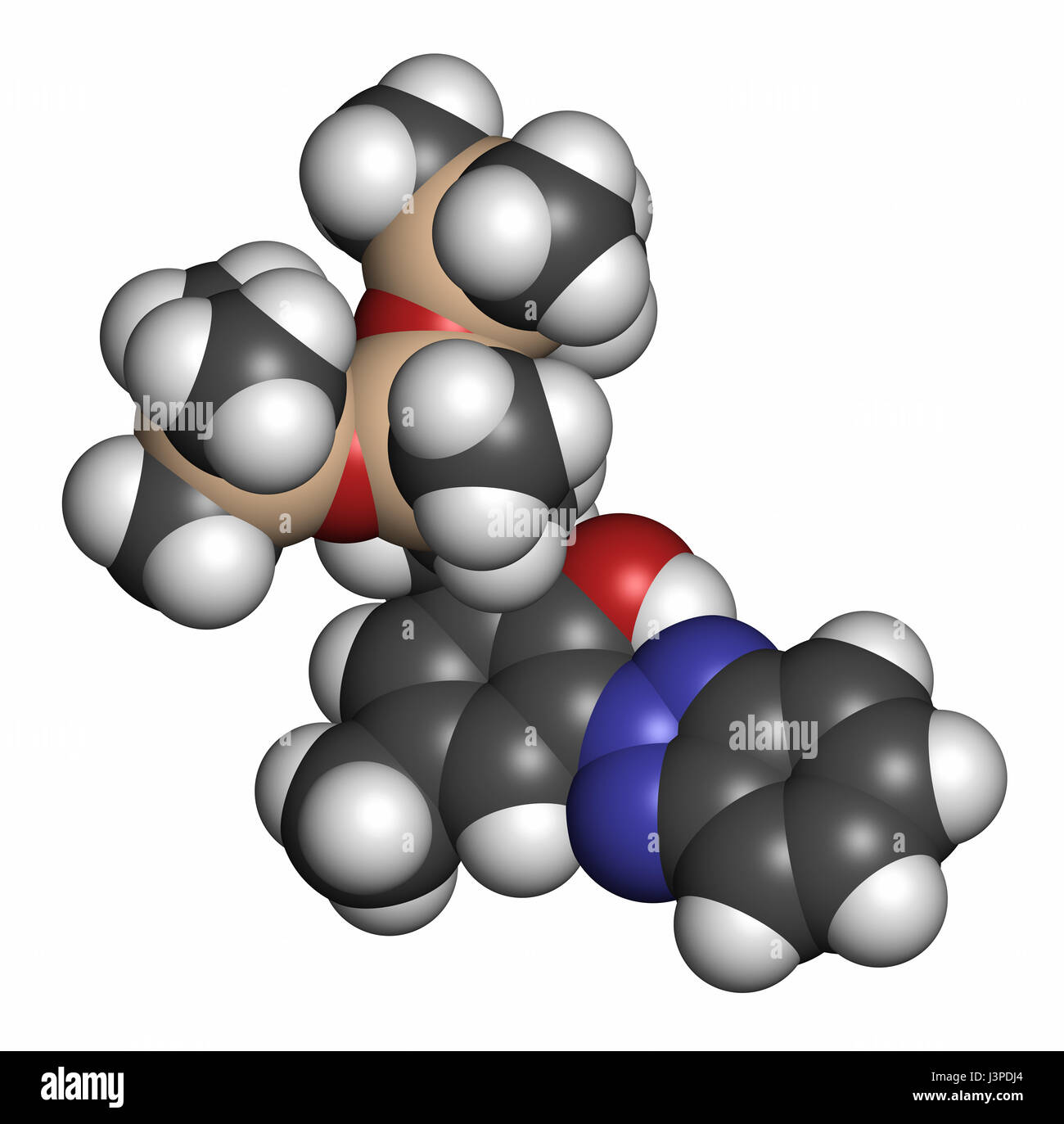 Le trisiloxane Drometrizole molécule écran solaire (filtre UV). Les atomes sont représentés comme des sphères classiques avec codage couleur : blanc (hydrogène), carbone (gr Banque D'Images