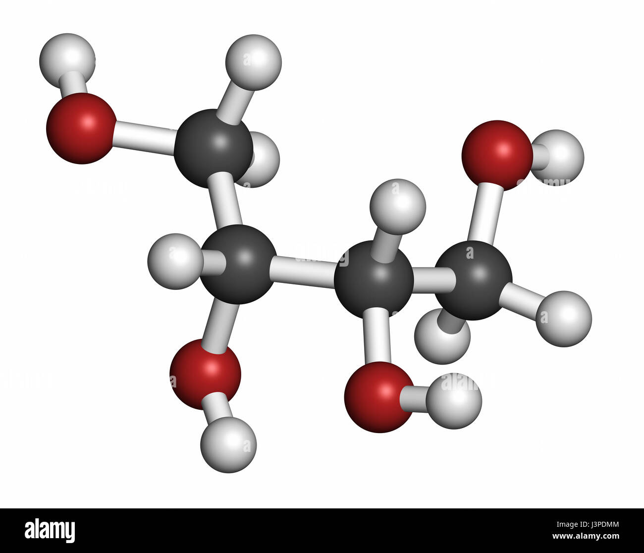 L'érythritol édulcorant non calorique molécule. Les atomes sont représentés comme des sphères classiques avec codage couleur : blanc (hydrogène), carbone (gris), l'oxygène (r Banque D'Images