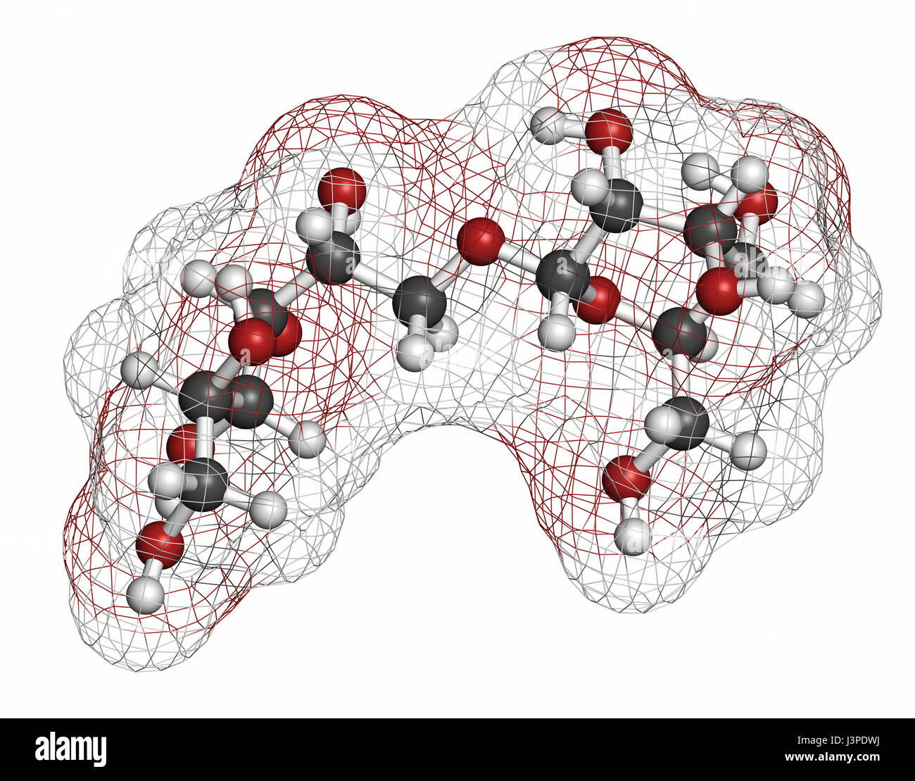L'isomalt succédané de sucre molécule (l'un des deux composants illustrés). Les atomes sont représentés comme des sphères classiques avec codage couleur : blanc (hydrogène), ca Banque D'Images