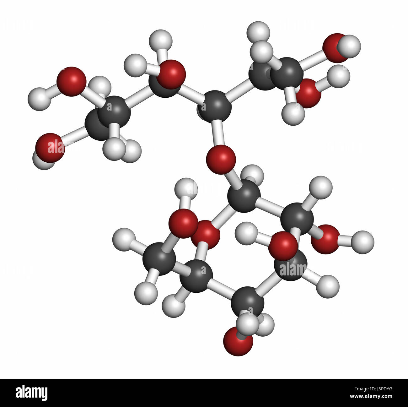 Lactitol édulcorant et molécule laxatif. Les atomes sont représentés comme des sphères classiques avec codage couleur : blanc (hydrogène), carbone (gris), l'oxygène (re Banque D'Images