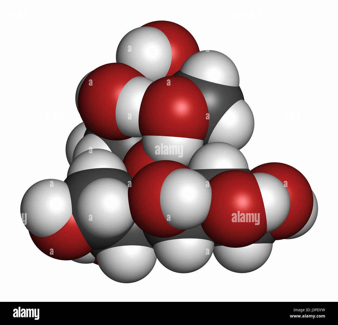 Lactitol édulcorant et molécule laxatif. Les atomes sont représentés comme des sphères classiques avec codage couleur : blanc (hydrogène), carbone (gris), l'oxygène (re Banque D'Images