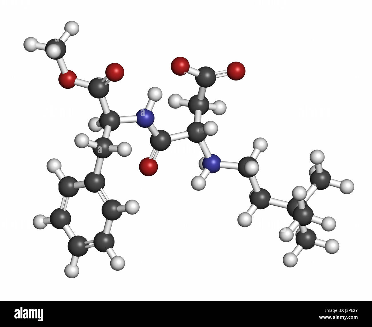 Néotame (E961) substitut du sucre molécule. Les atomes sont représentés comme des sphères classiques avec codage couleur : blanc (hydrogène), carbone (gris), l'oxygène (re Banque D'Images