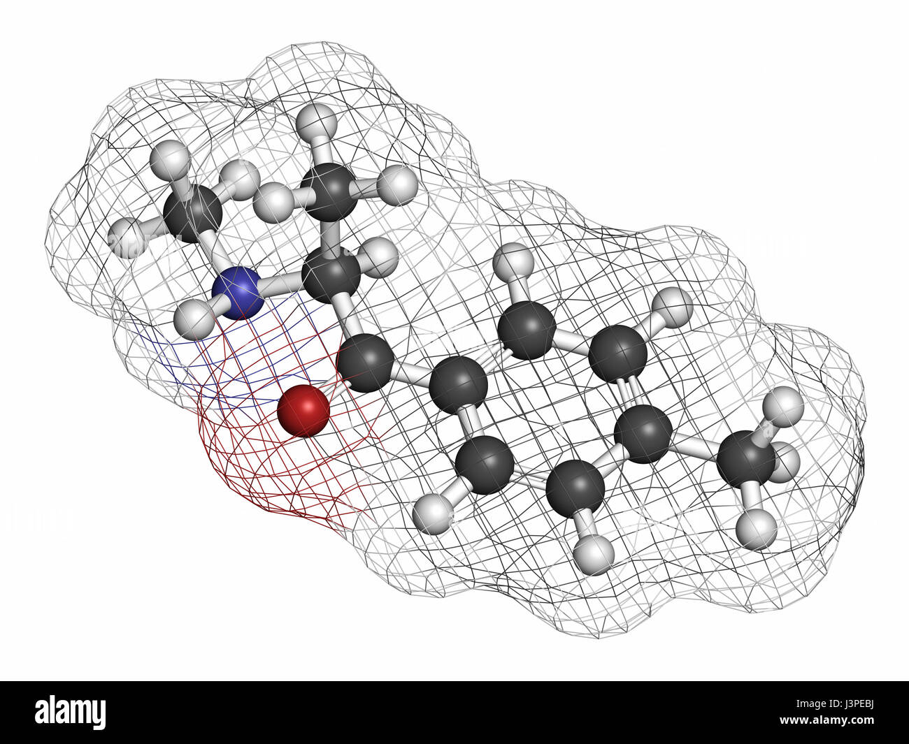 La méphédrone (4-MMC, 4-methylmethcathinone, 4-methylephedrone) drogue stimulante, la molécule (médicament de marque). Les atomes sont représentés comme des domaines de la convention Banque D'Images