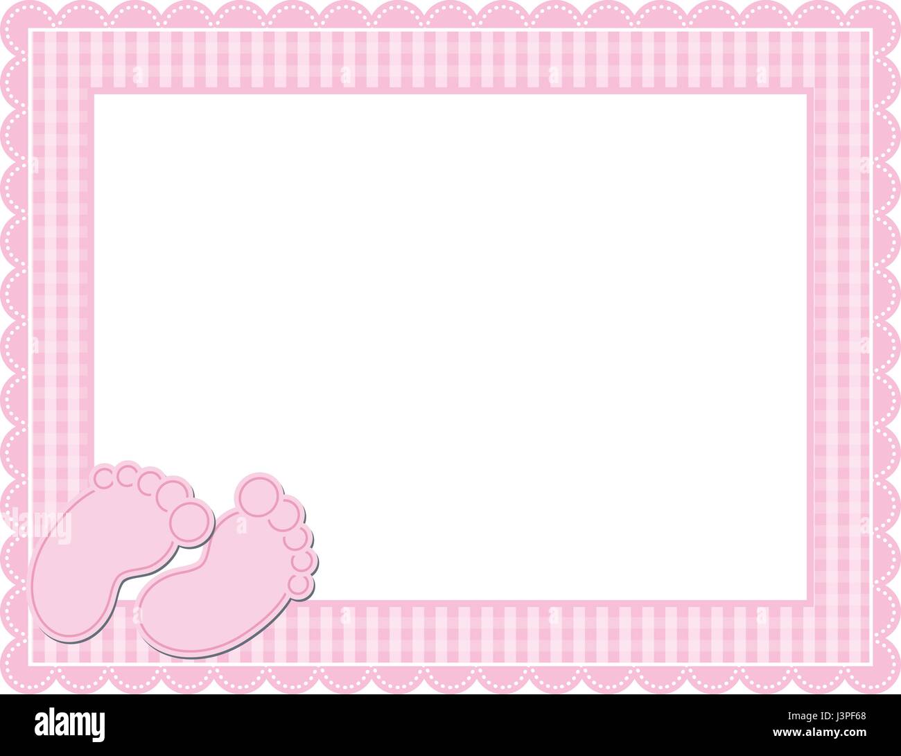 Cadre A Motif Vichy Pour Bebe Avec Bordure Festonnee Tons Pour Bebe Et Jolis Pieds De Bebe Image Vectorielle Stock Alamy