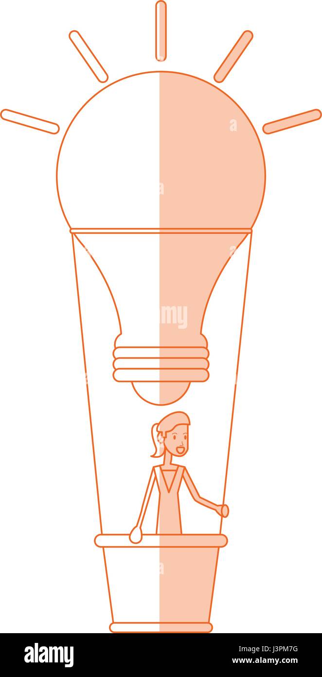 Silhouette rouge cartoon image ombrage lampe lumière hot air balloon avec femme à l'intérieur Illustration de Vecteur