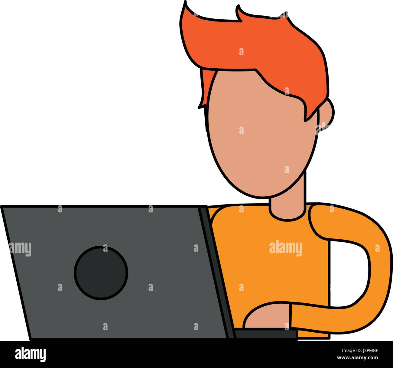 Cartoon couleur image moitié du corps sans visage man with laptop computer Illustration de Vecteur