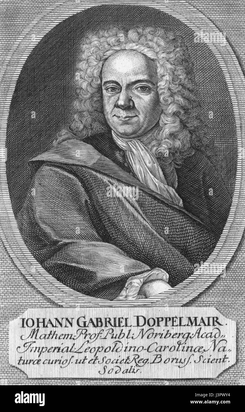 Johann Gabriel Doppelmayr était un astronome et cartographe allemand connu pour son travail dans le domaine de la navigation céleste et de la cartographie. Ses contributions à l'astronomie et à la cartographie furent importantes au XVIIIe siècle. Banque D'Images