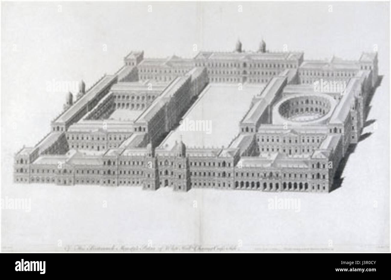Inigo Jones a proposé un nouveau design pour le Whitehall Palace en 1638, connu pour son style architectural classique. Jones, un architecte anglais, envisagea une transformation en profondeur de la résidence royale. Son plan comprenait de grandes salles, des cours et un aménagement sophistiqué qui mettait en valeur l'influence de la Renaissance. Bien que jamais construit, il reste une partie importante de l'histoire architecturale. Banque D'Images Inigo Jones a proposé un nouveau design pour le Whitehall Palace en 1638, connu pour son style architectural classique. Jones, un architecte anglais, envisagea une transformation en profondeur de la résidence royale. Son plan comprenait de grandes salles, des cours et un aménagement sophistiqué qui mettait en valeur l'influence de la Renaissance. Bien que jamais construit, il reste une partie importante de l'histoire architecturale. Banque D'Images