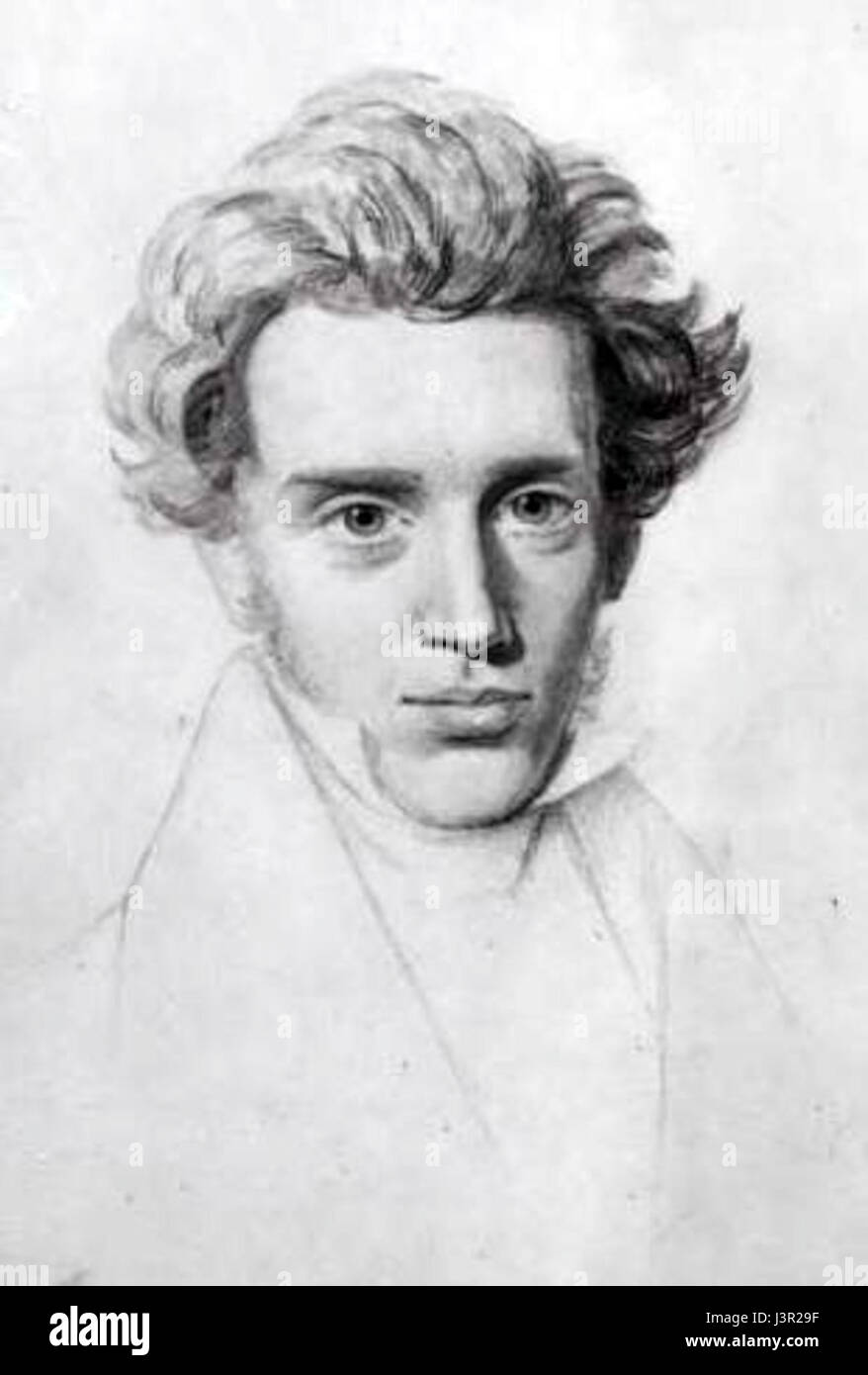 Søren Kierkegaard était un philosophe et théologien danois du XIXe siècle, souvent considéré comme le père de l'existentialisme. Ses œuvres se concentrent sur la relation de l'individu avec Dieu, la nature de l'anxiété et l'expérience humaine. Les écrits de Kierkegaard contestent la philosophie traditionnelle et la pensée religieuse, contribuant à la théorie existentielle et psychologique moderne. Ses œuvres clés incluent « Fear and Trembling » et « The Sickness Unto Death ». Banque D'Images
