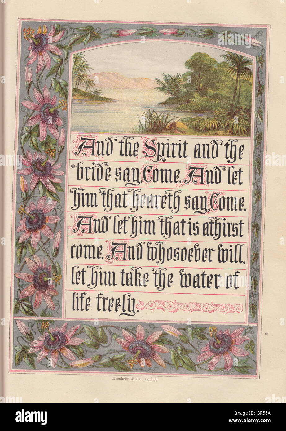 'The Sunday at Home', une illustration de Joseph Martin Kronheim de 1880, représente une scène inspirée par Apocalypse 22 :17, reflétant des thèmes religieux et la représentation de messages bibliques au XIXe siècle Banque D'Images