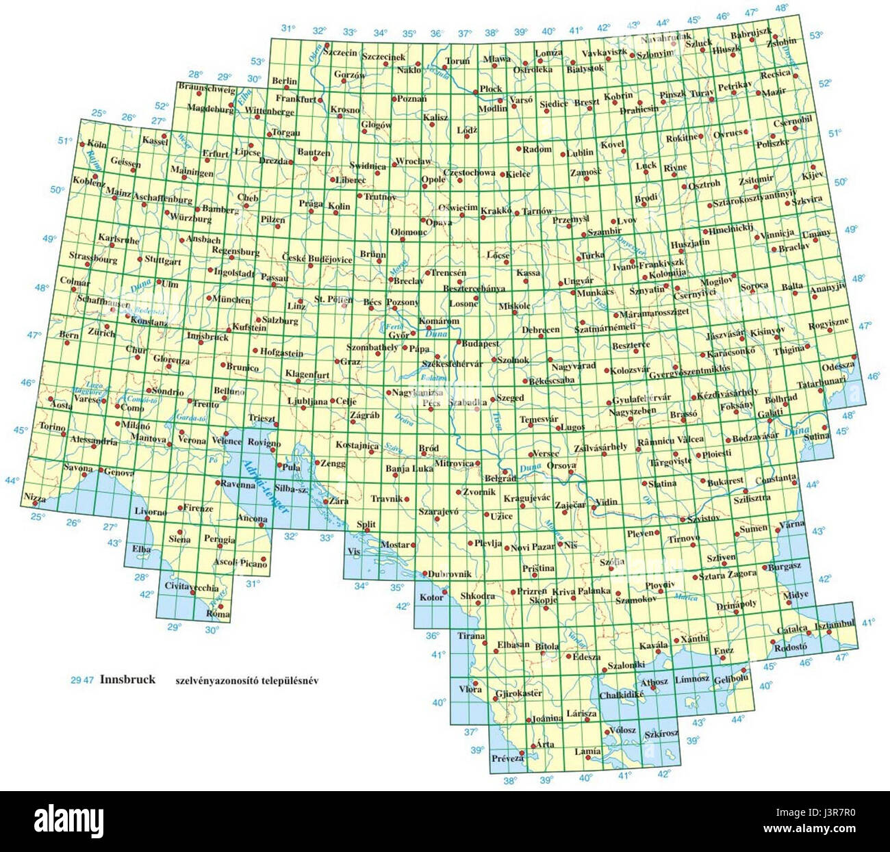 Feuille d'index de la carte générale de l'Europe centrale (1 200 000) Banque D'Images