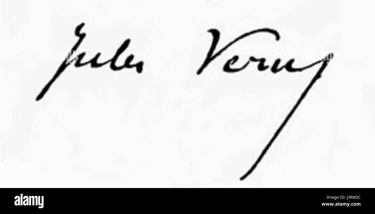 Un autographe signé par Jules Verne, un auteur français renommé célèbre pour ses romans d'aventure, dont « le tour du monde en 80 jours » et « voyage au centre de la Terre ». Banque D'Images
