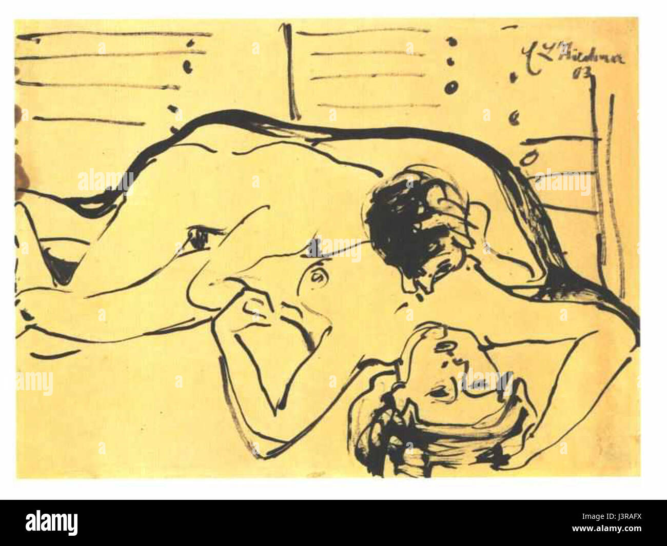 'Liebespaar' d'Ernst Ludwig Kirchner représente un couple romantique dans un style expressionniste, capturant des états émotionnels et psychologiques intenses. Kirchnerâ€™s utilise des couleurs audacieuses et des coups de pinceau dynamiques qui caractérisent son approche unique du moderne Banque D'Images