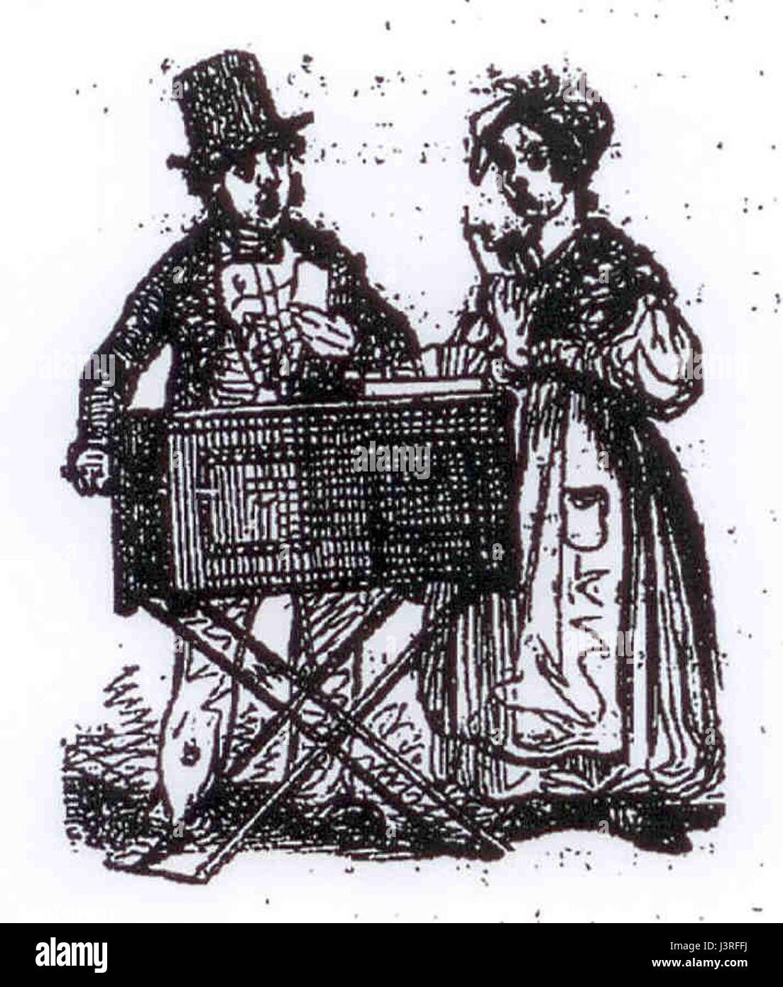 Le joueur d'orgue de Barbarie est l'image d'un homme jouant d'un orgue mécanique, une forme populaire de divertissement de rue au XIXe siècle, mettant en valeur un aspect culturel des spectacles musicaux publics en Europe. Banque D'Images