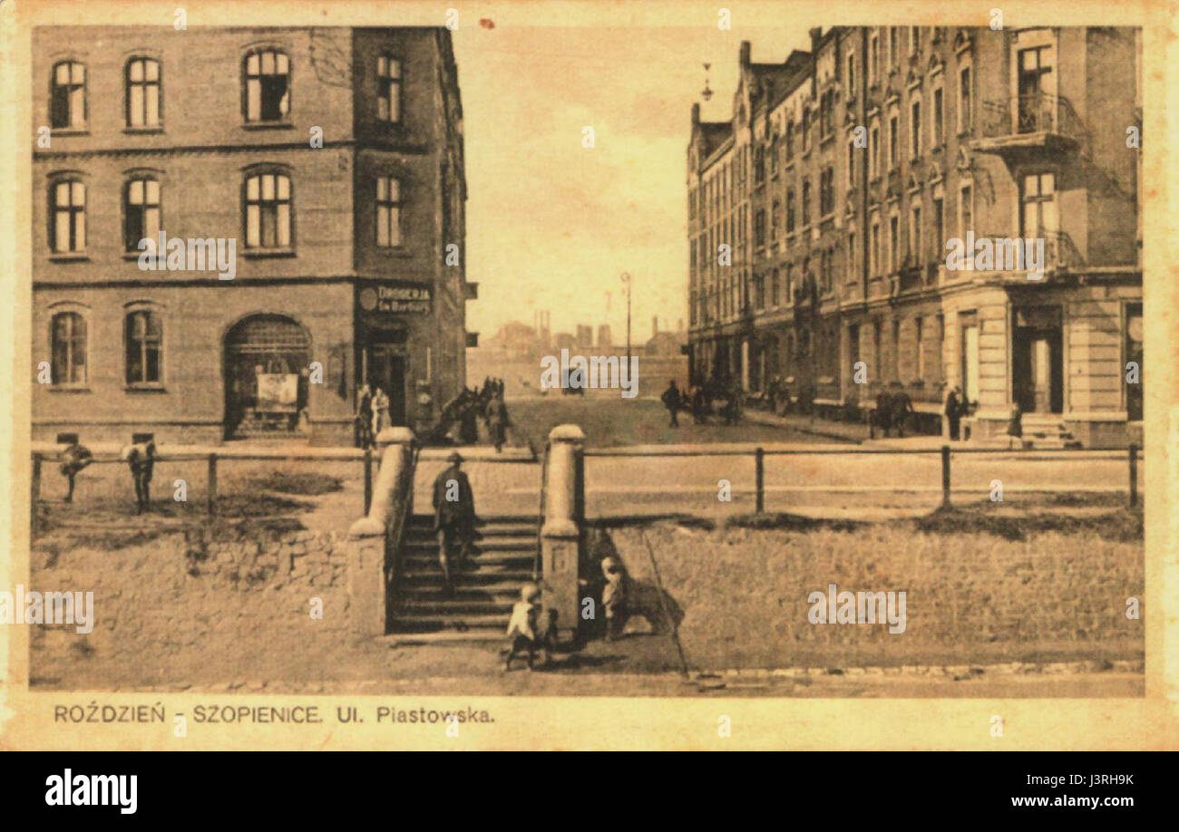 Kattowitz (aujourd'hui Katowice, Pologne) et Schoppinitz (aujourd'hui connu sous le nom de Sosnowiec) sont des localités en haute-Silésie. Cela fait probablement référence à un contexte historique ou géographique lié à la région. Banque D'Images