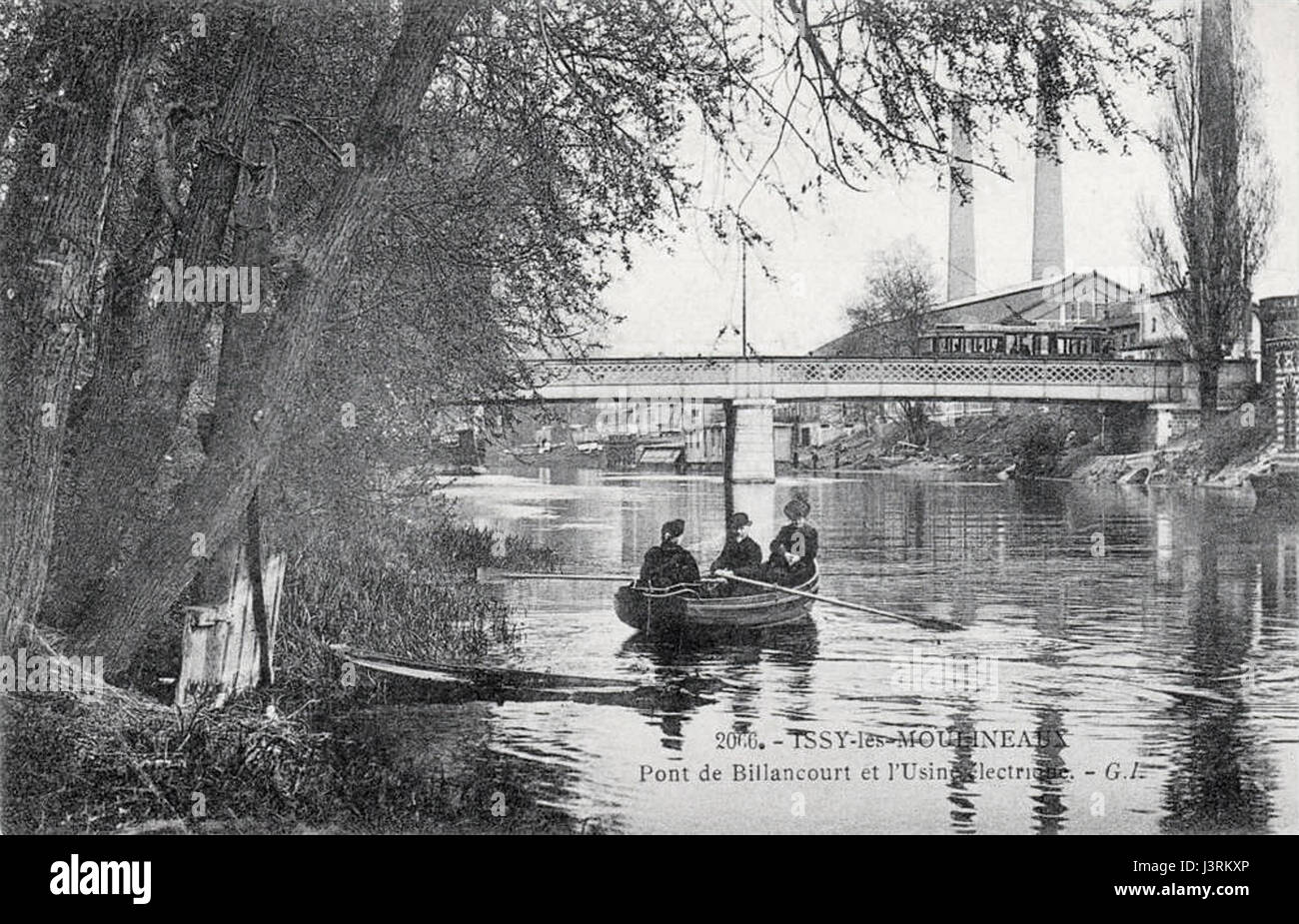 Issy Les Moulineaux, pont de Billancourt et l'usine Electrique, carte postale distribuée 1908 Banque D'Images