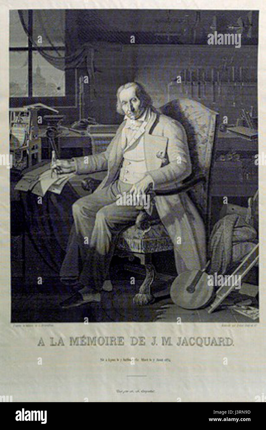 Joseph Marie Jacquard était un inventeur français qui a révolutionné l'industrie textile avec son invention du métier à tisser Jacquard, qui a permis le tissage automatisé de motifs complexes en soie et autres tissus. Banque D'Images