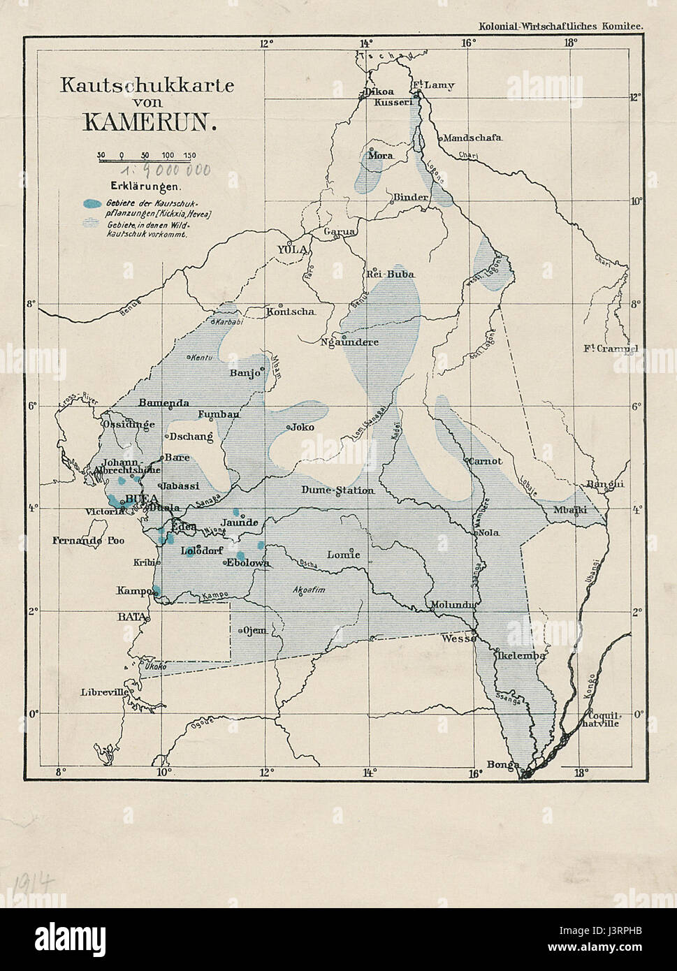 Kautschukkarte von Kamerun Banque D'Images