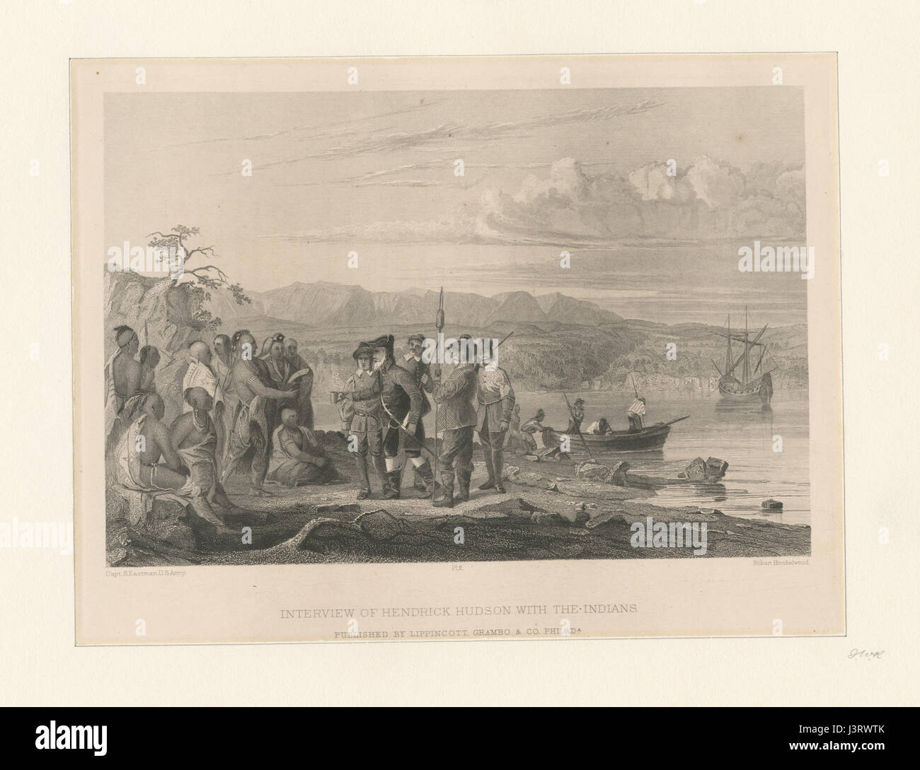 Interview de Hendrick Hudson avec les Indiens (NYPL b13512827 424322) Banque D'Images