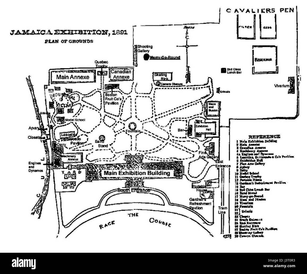 Le plan de l'exposition internationale de la Jamaïque décrit la disposition et la conception de l'événement majeur tenu à la fin du XIXe siècle, mettant en évidence les principales structures, expositions et vitrines culturelles. Banque D'Images