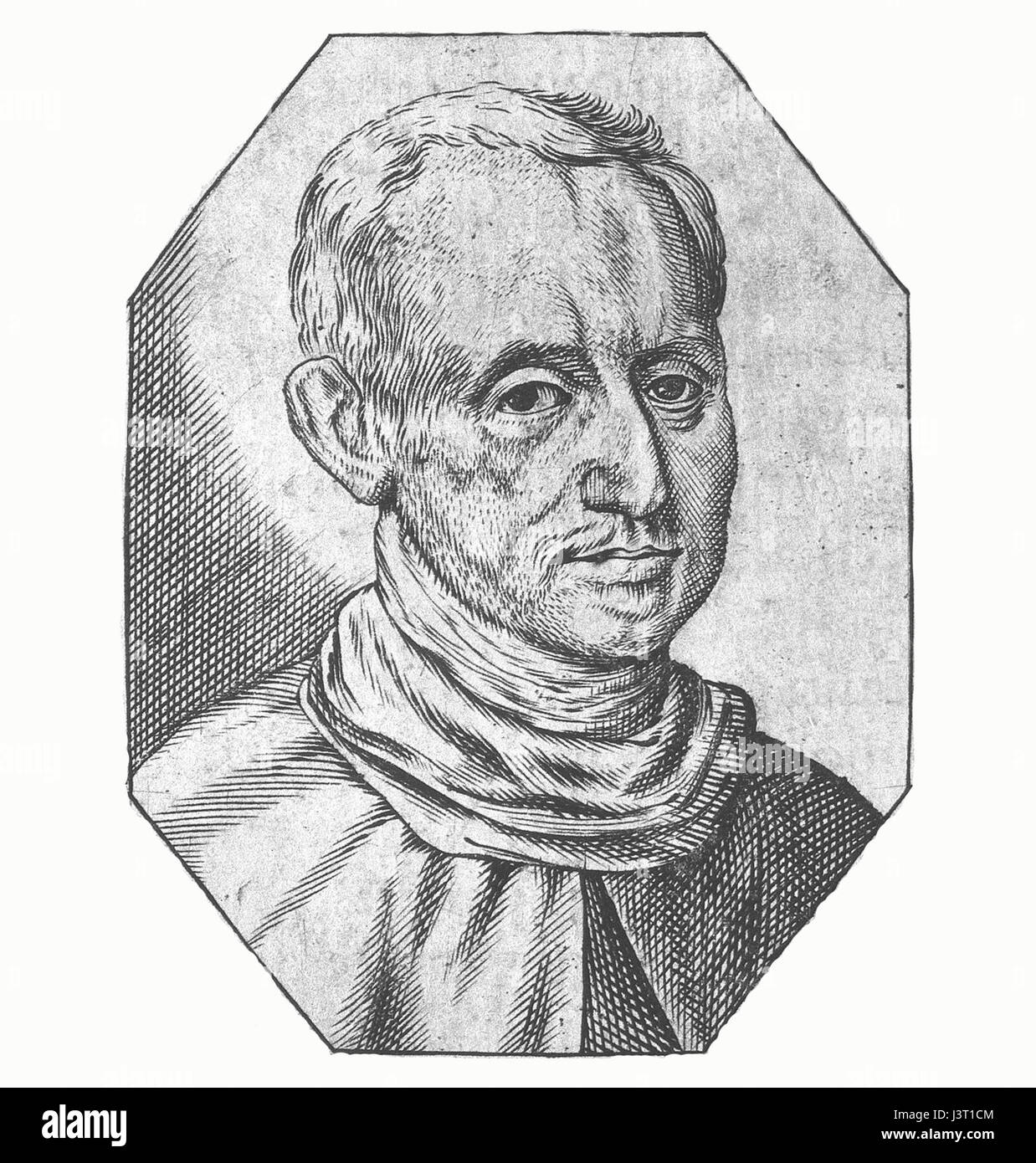 Gravure au trait de Jan Baptista van Helmont (1580–1644), chimiste et médecin flamand, datant de 1666, illustrant sa contribution aux débuts de la chimie. Banque D'Images