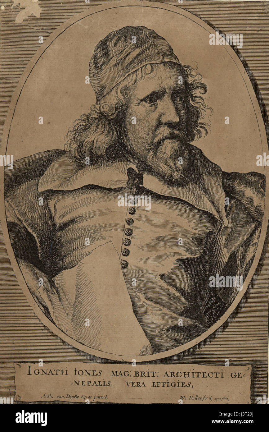 Inigo Jones était un architecte et designer anglais, surtout connu pour avoir introduit le style palladien en Angleterre et pour ses contributions novatrices à la conception de théâtre au début du XVIIe siècle. Banque D'Images