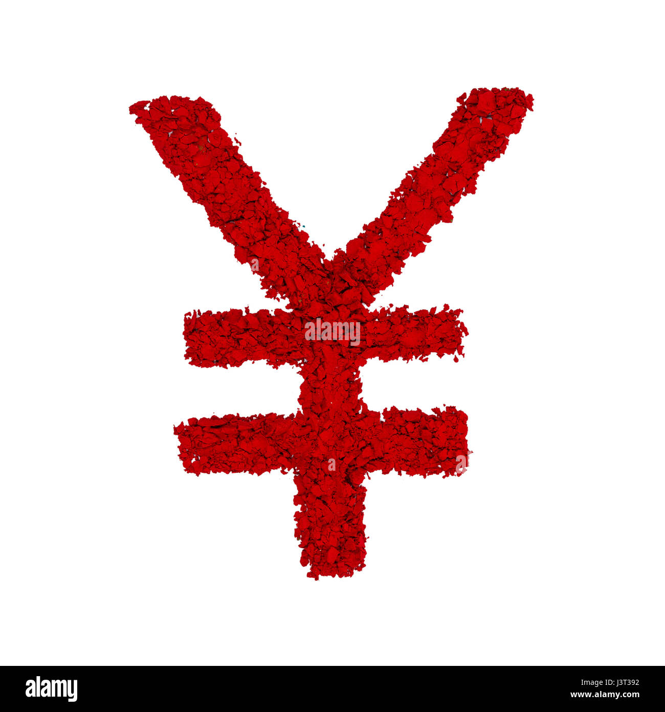 Yen Symbol made avec poudre de couleur rouge, isolé sur un fond blanc. Banque D'Images