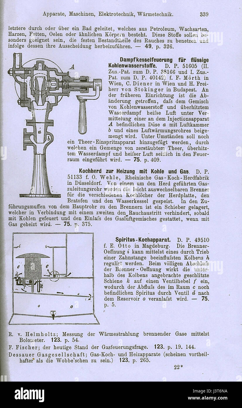 Une description détaillée d'un poêle conçu pour le chauffage au charbon et au gaz, telle que publiée dans 'Chemisch Technisches Repertorium' de R. Gaertner en 1891. Cet article fournit un aperçu des progrès technologiques dans les méthodes de chauffage au cours de cette période. Banque D'Images