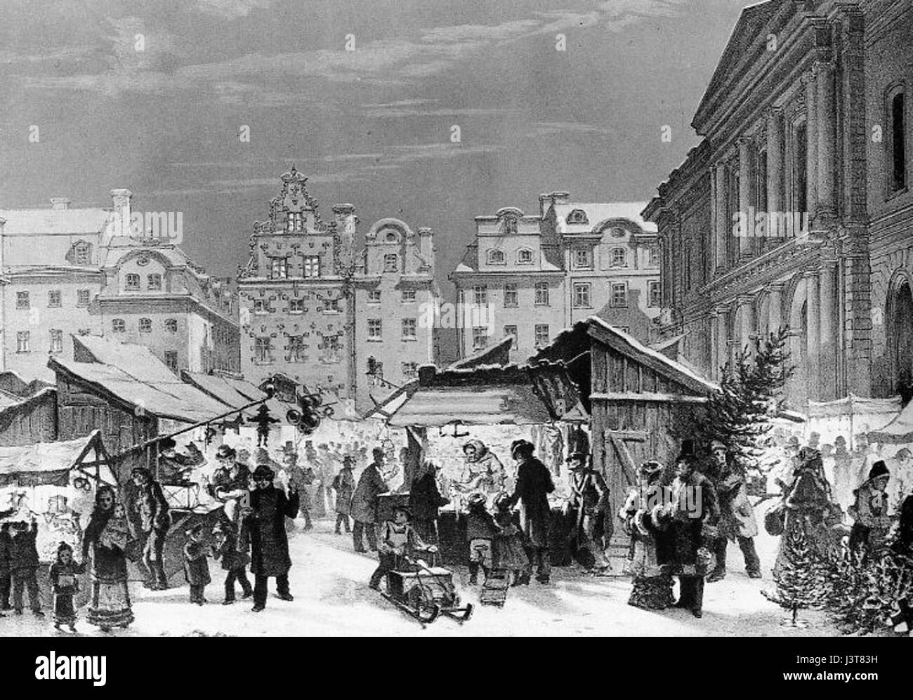 Le titre fait référence au marché de Noël de 1874 (Julmarknad) tenu à Gamla Stan, la vieille ville historique de Stockholm, en Suède. Il reflète la tradition suédoise des fêtes. Banque D'Images