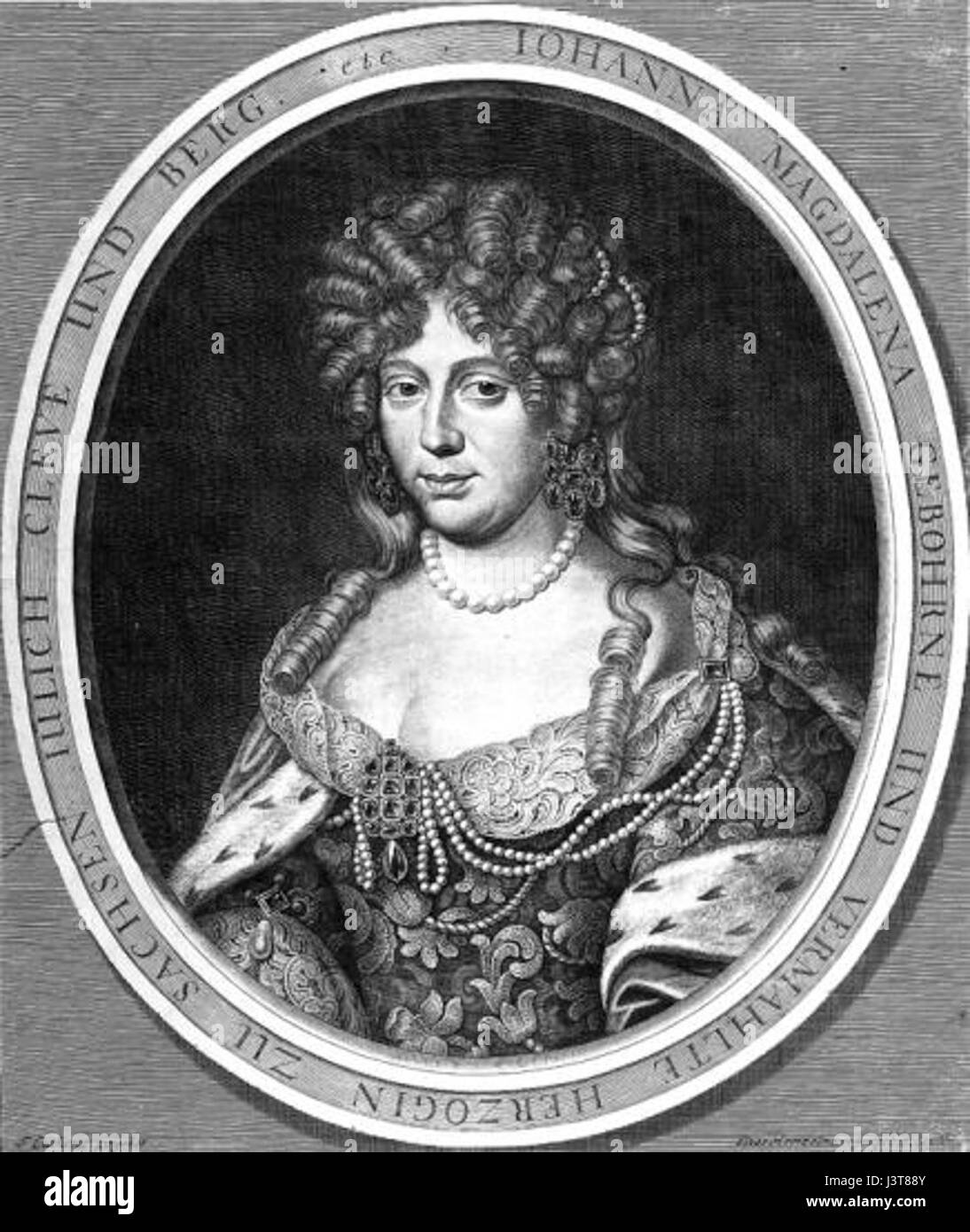 Johanna Magdalena von Sachsen Altenburg était une noble allemande de la famille Saxon-Altenburg. Elle est connue pour son rôle dans l'aristocratie locale et ses contributions à l'histoire allemande. Banque D'Images