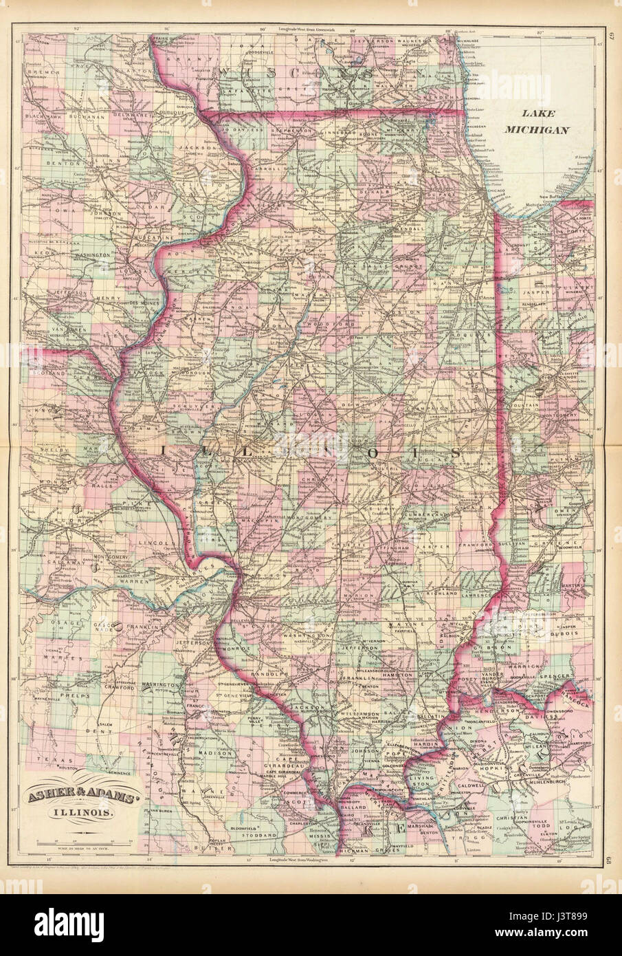 Une représentation de l'Illinois en 1874, mettant en évidence le développement de l'État pendant la période d'après-guerre de Sécession. L'État développait ses capacités industrielles et ses infrastructures tout en gérant sa population croissante. Banque D'Images
