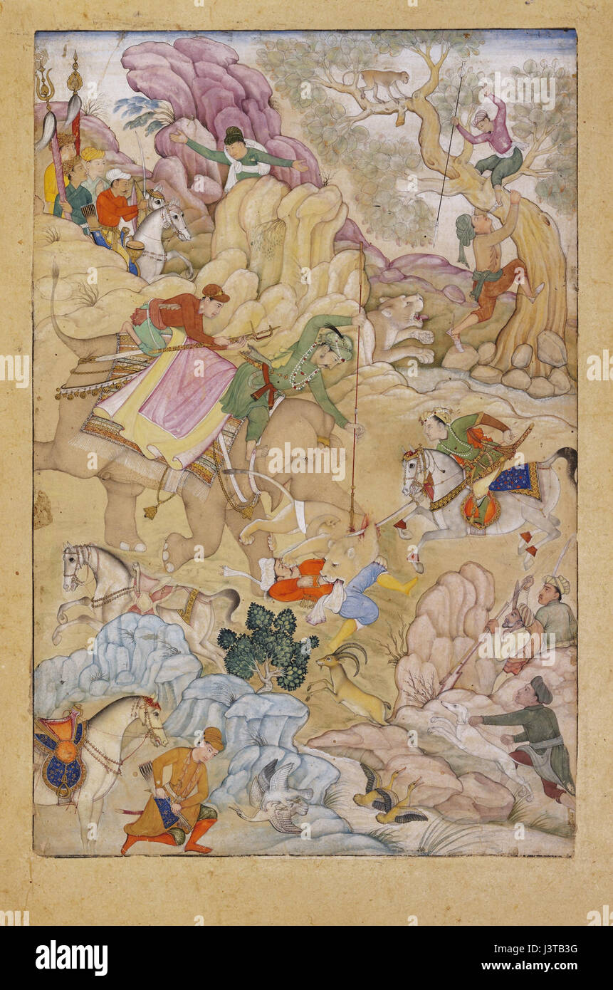 Chasse au Lion de Jahangir ca. 1615, l'Aga Khan Museum, Genève Banque D'Images