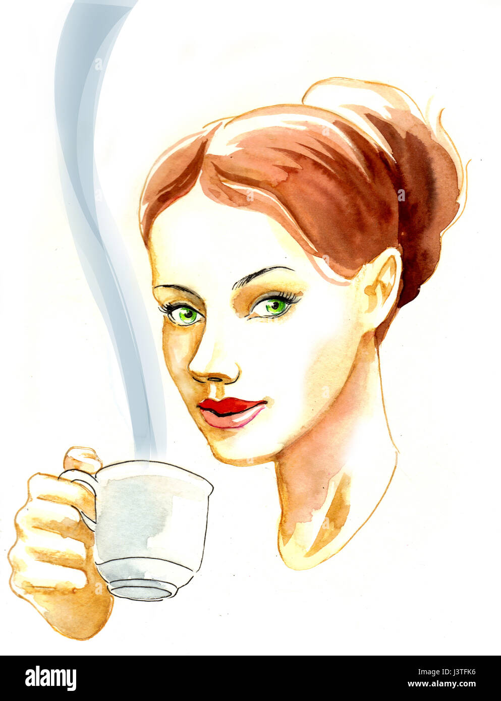 Femme avec une tasse de café Banque D'Images