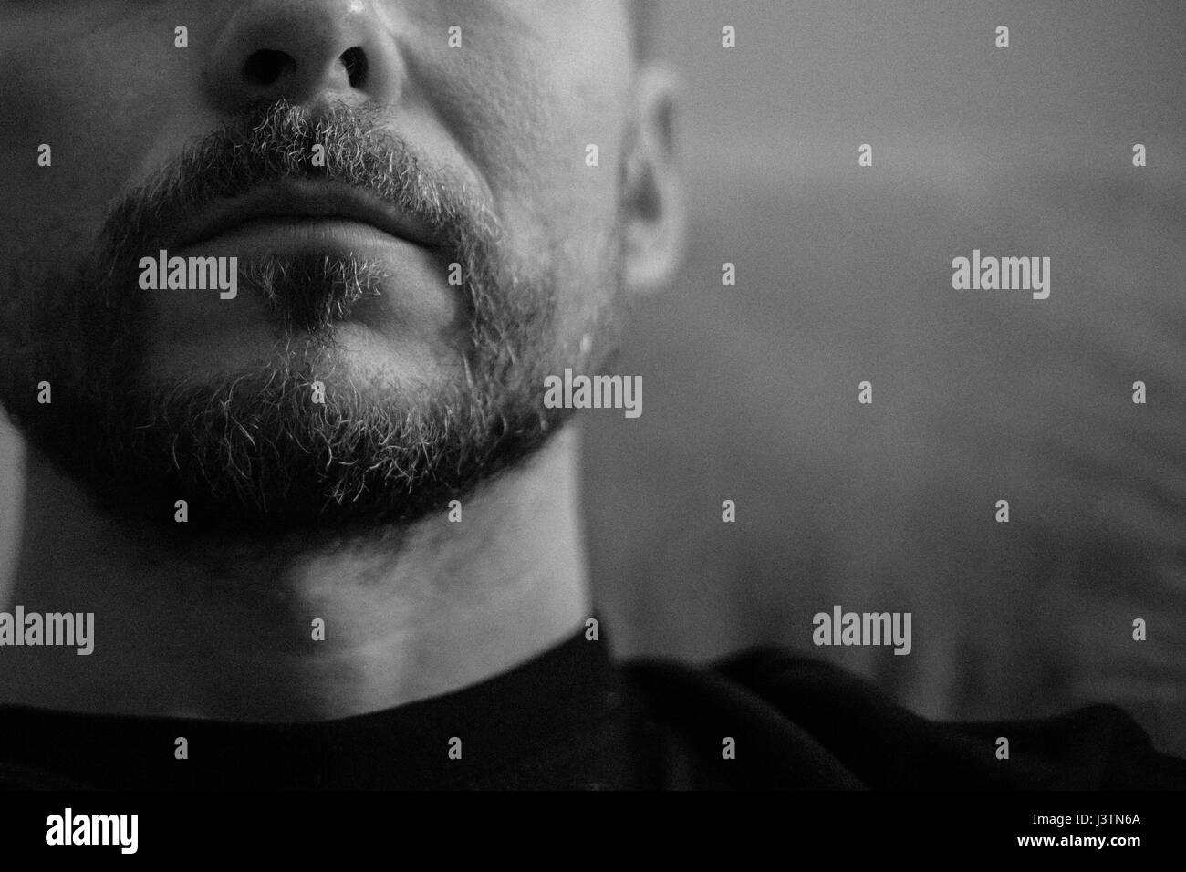 Grain Noir et blanc portrait d'un homme barbu d'âge moyen Banque D'Images