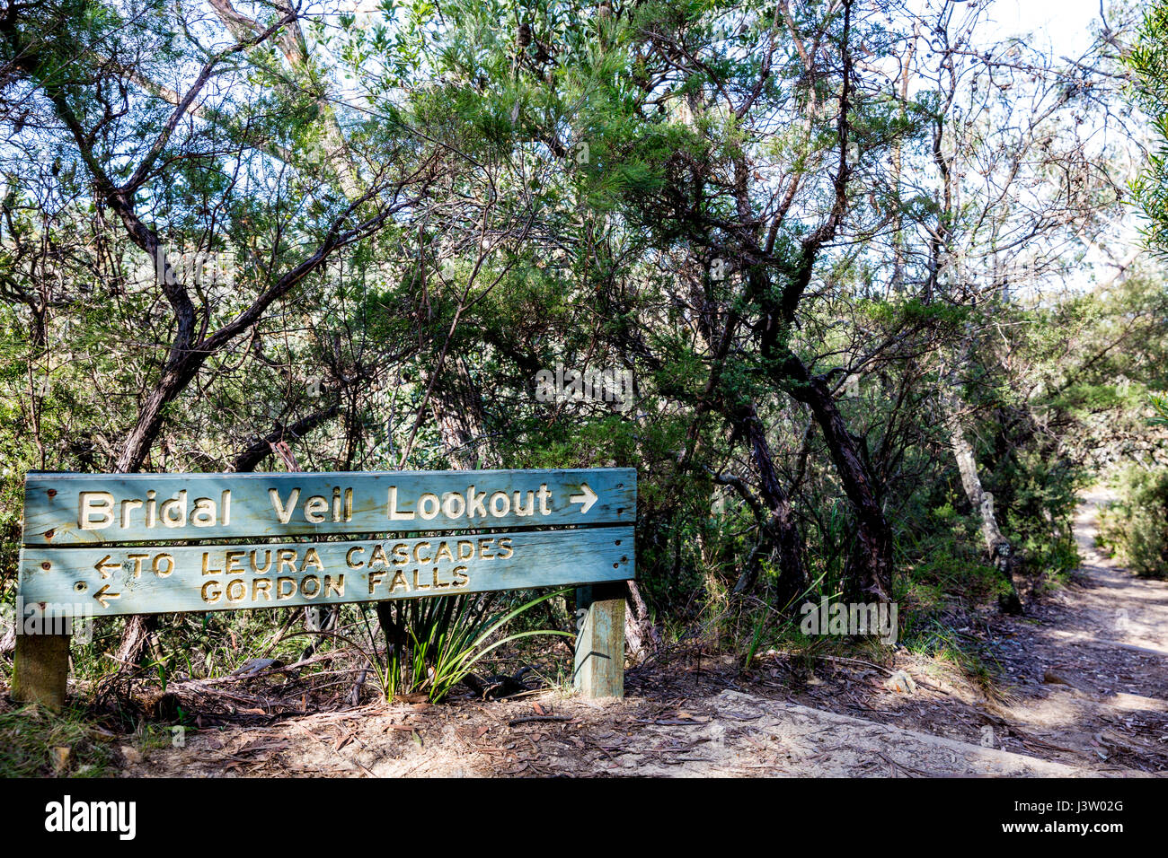 Panneau du parc national des Blue Mountains pour Bridal Veil Waterfall Lookout, Nouvelle-galles du Sud, Australie Banque D'Images