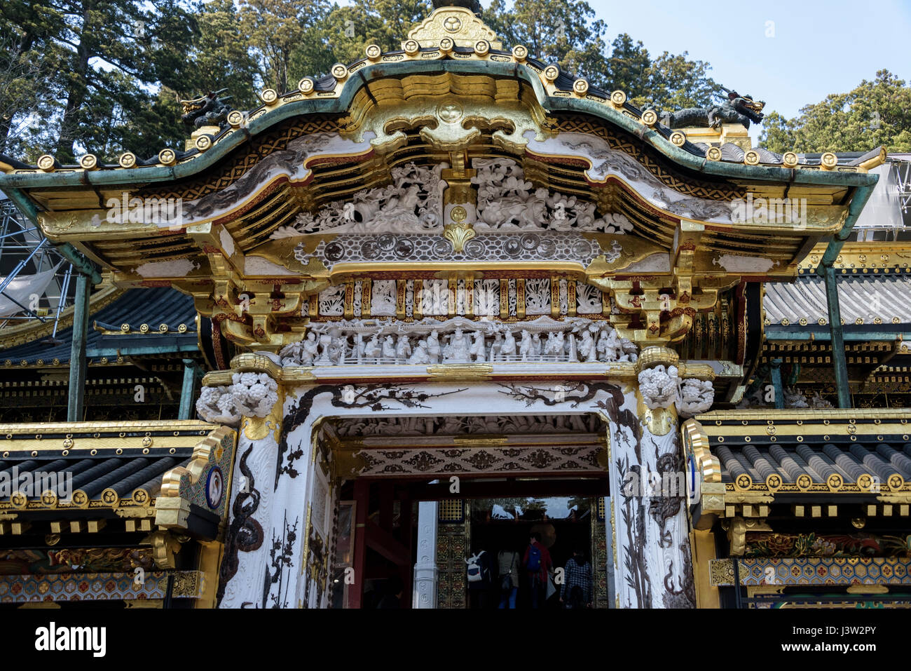 Karamon gate, Toshogu, sculptures dorées. Banque D'Images