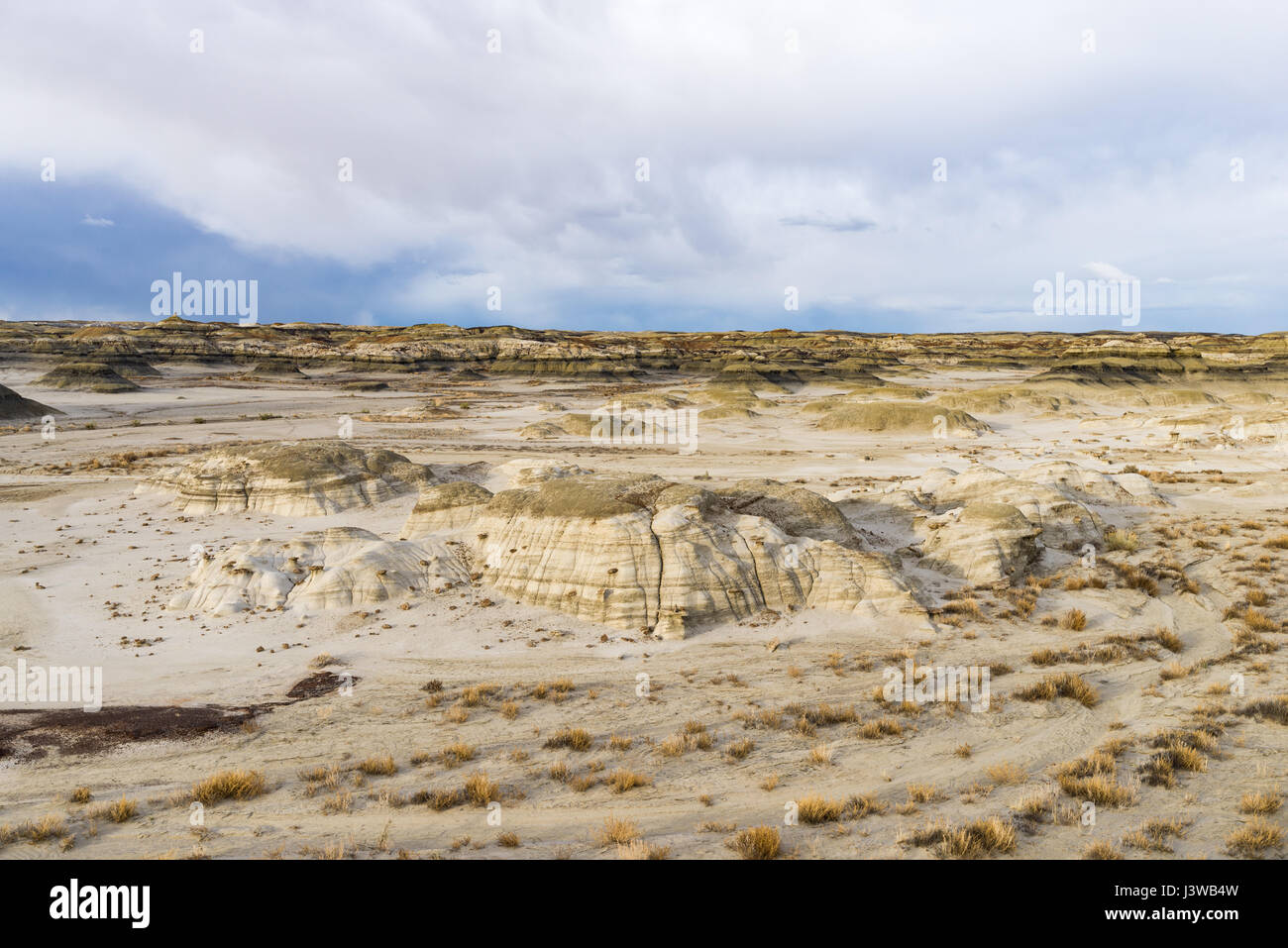 Région sauvage de Bisti ou de-Na-Zin ou terrains de montagne et désert par une journée nuageux, Nouveau-Mexique Banque D'Images