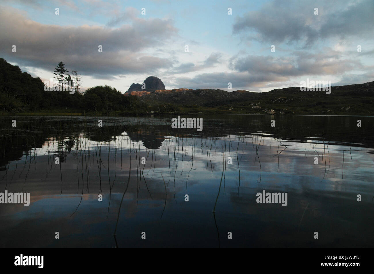 Scottish Highland à distance dans le loch Assynt Banque D'Images