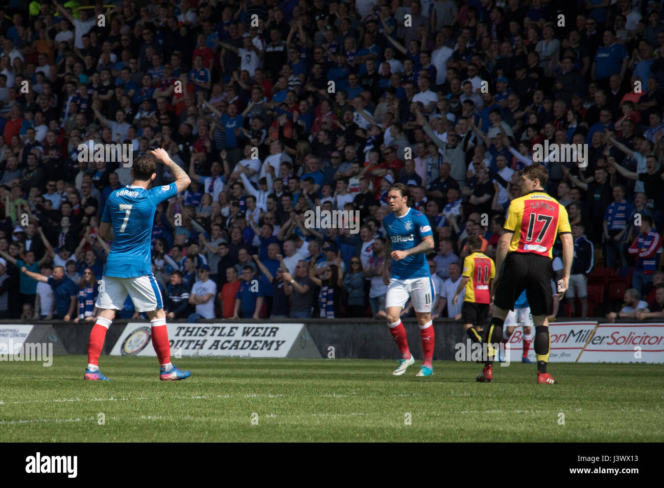 Glasgow, Scotland UK. 7 mai, 2017. Partick Thistle Glasgow Rangers v SPFL Dimanche 7 Mai 2017 - Objectifs de Doolan, McKay et Garner a vu la fin de la partie 2-1 de Rangers. Credit : Barry Cameron/Alamy Live News Banque D'Images