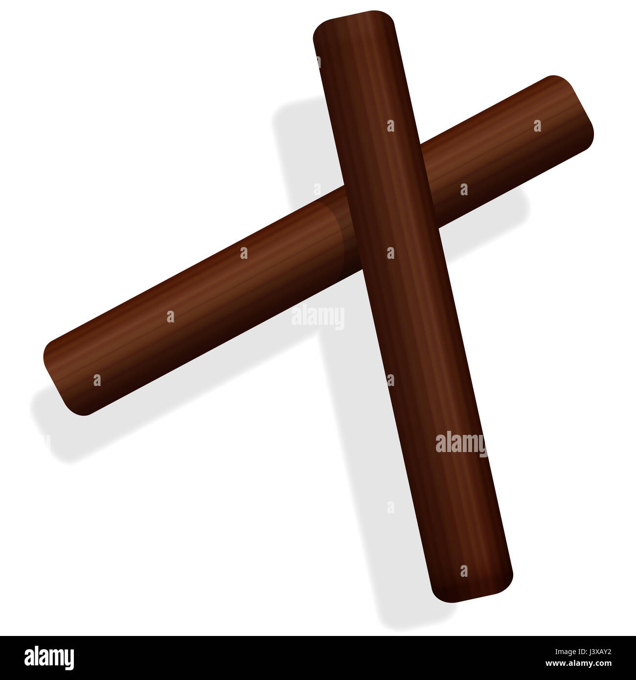 Claves - instrument de percussion musicale de bois foncé - illustration réaliste en trois dimensions sur fond blanc. Banque D'Images