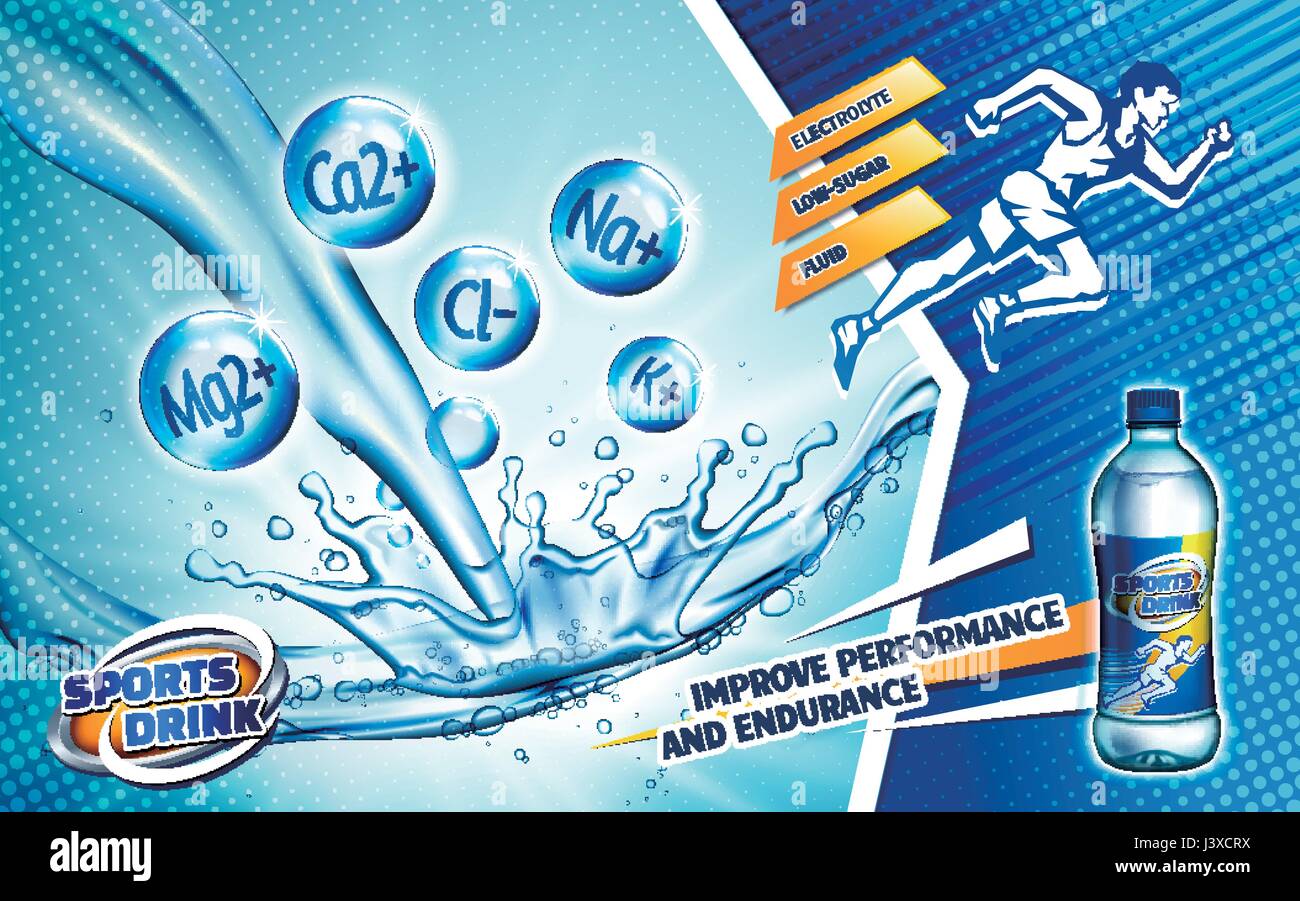 Boisson pour sportifs colorés, avec un sprint annonce logo homme et du débit d'eau, 3d illustration Illustration de Vecteur