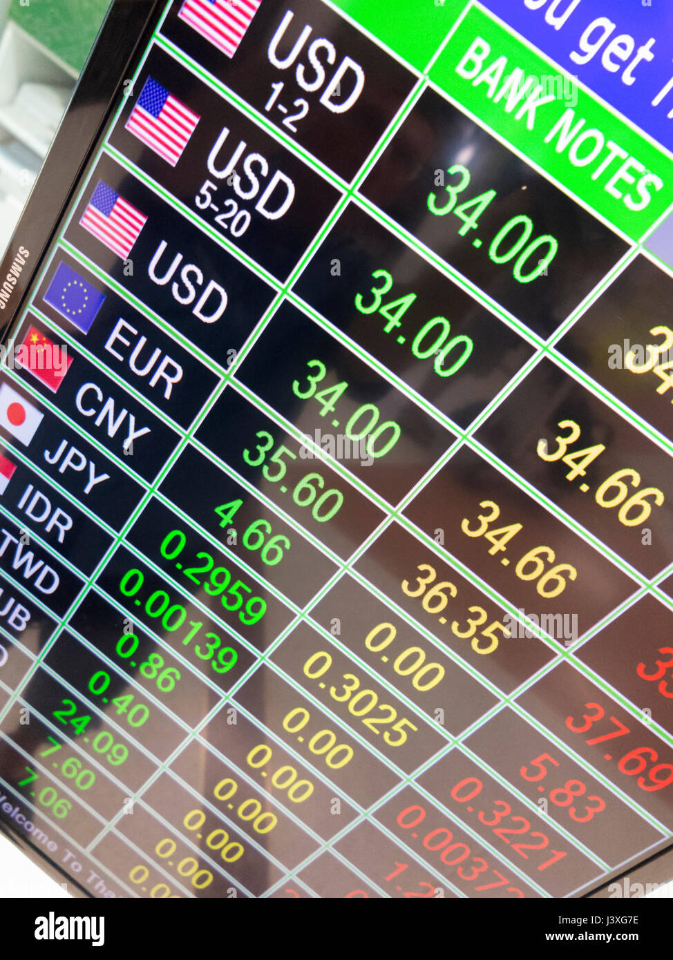 Un service de change avec le taux de change contre le baht thaïlandais Banque D'Images