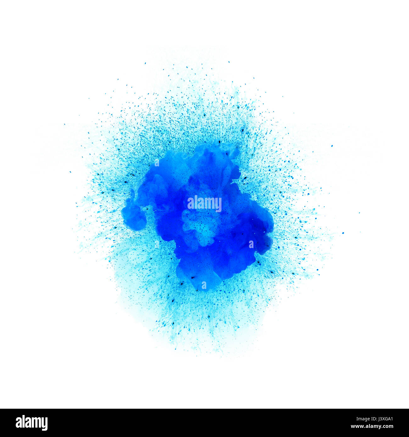Abstract fire explosion, couleurs vives bleu avec étincelles isolé sur fond blanc Banque D'Images