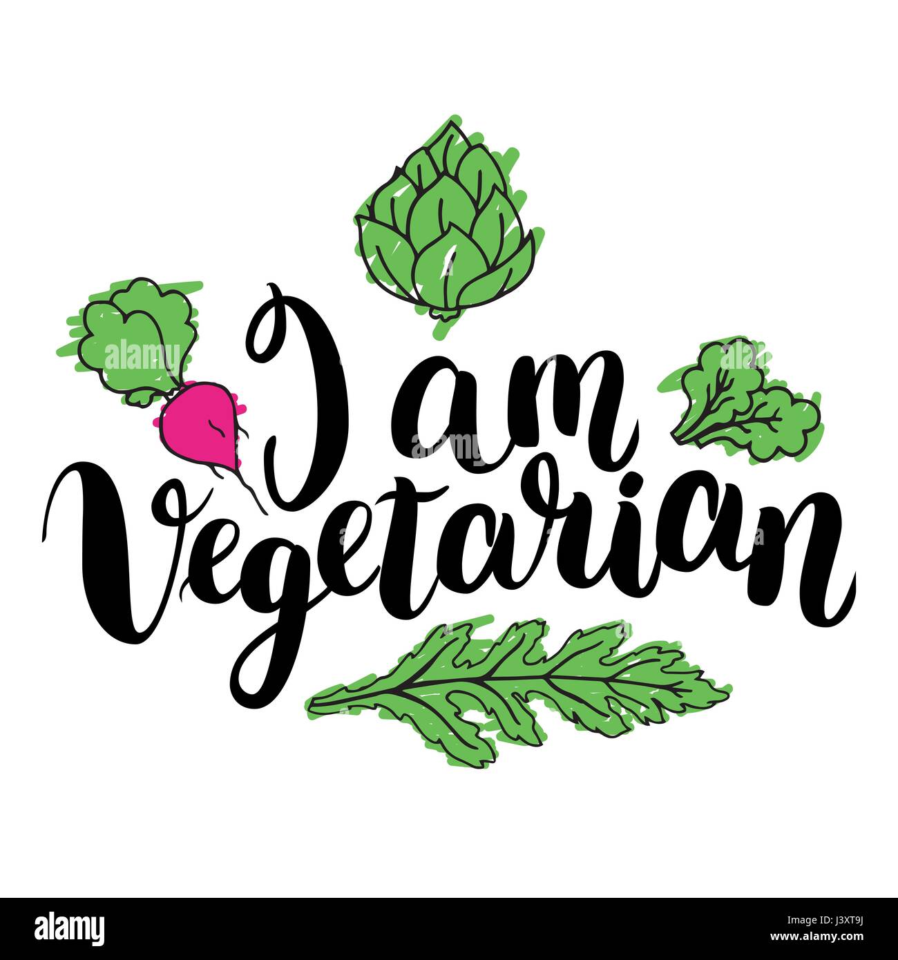 Je suis végétarienne. Citation inspirante à propos de végétarien. Expression calligraphie moderne dessiné à la main avec Apple. Lettrage manuscrit pour imprimer et poster. Illustration de Vecteur