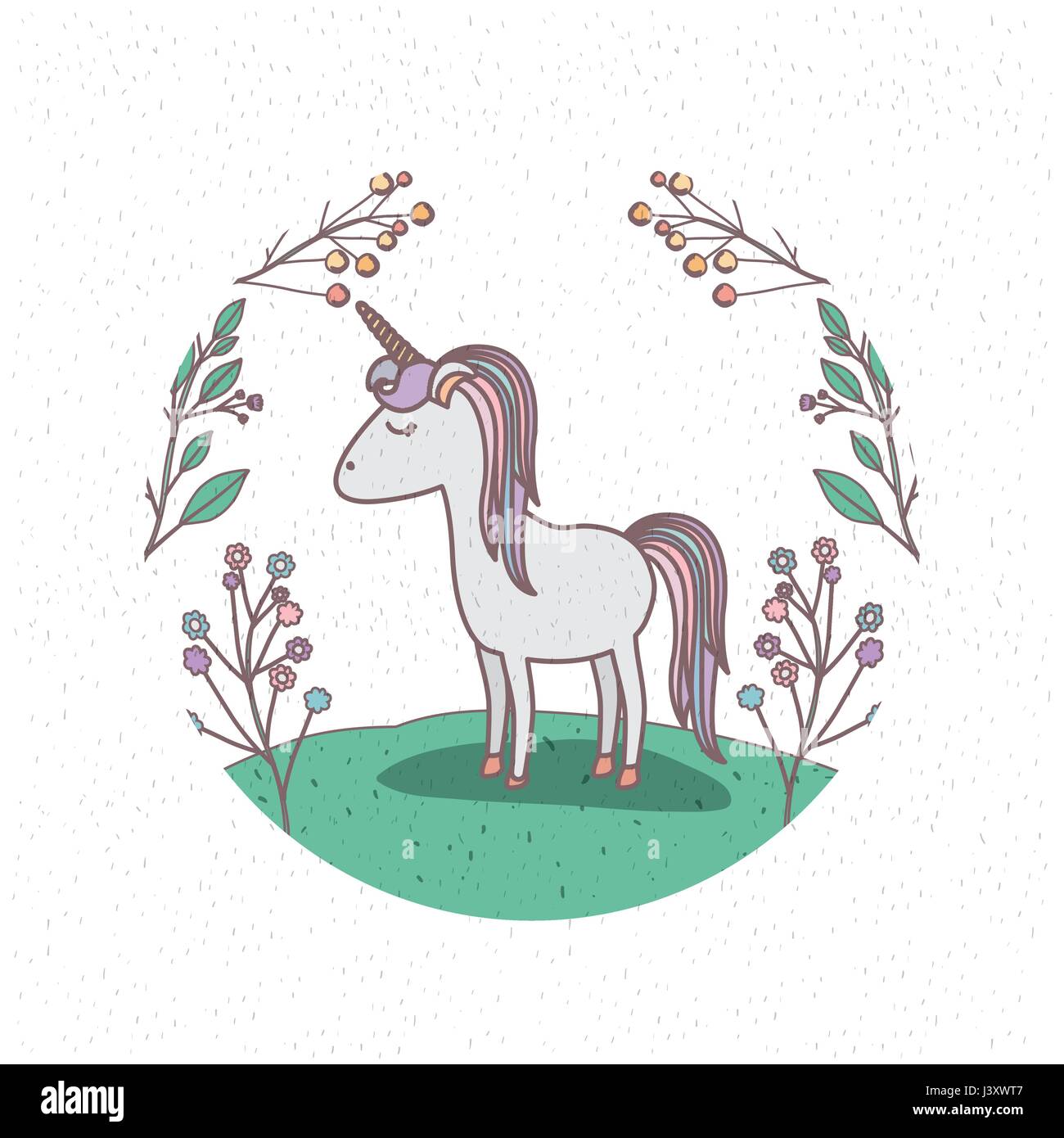 Cadre coloré avec paysage de l'unicorn sur sphère femelle Illustration de Vecteur