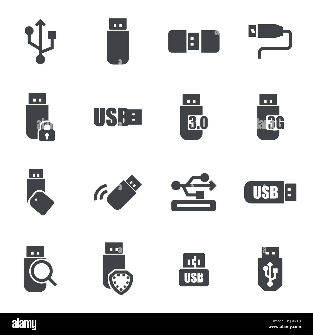 Vector icons set usb noir sur fond blanc Illustration de Vecteur